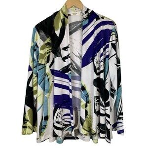 Jess & Jane Artsy Watercolor Multi Colored Artsy Open Front Cardigan Large USA